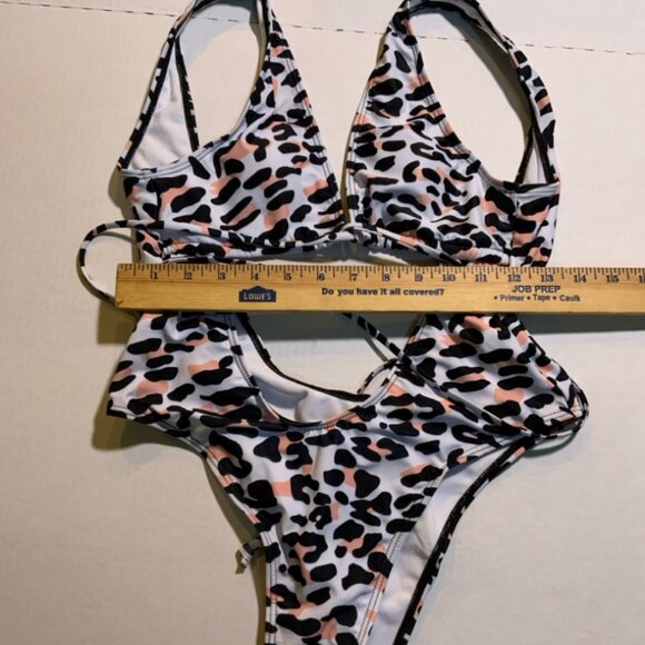 Womens Sz Small Leopard Print Lace Up‎ Monokini Low Back High Leg One Piece (I) - Picture 5 of 6